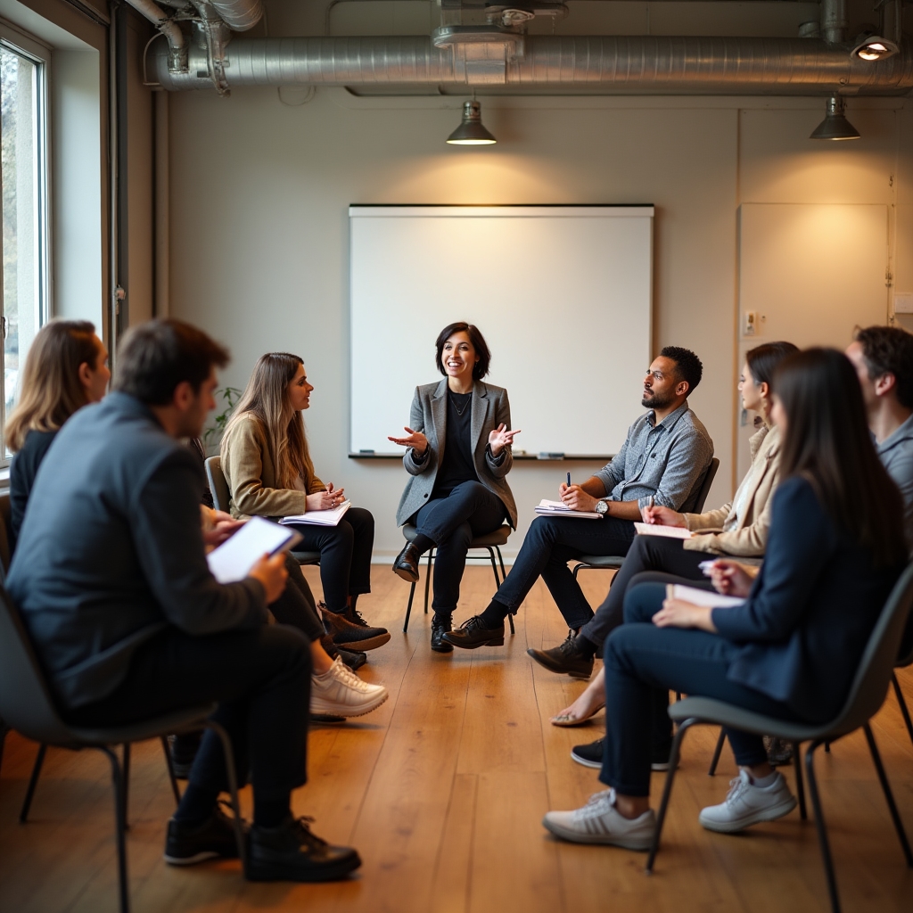 Ambiente di workshop con partecipanti impegnati in attività di apprendimento attivo